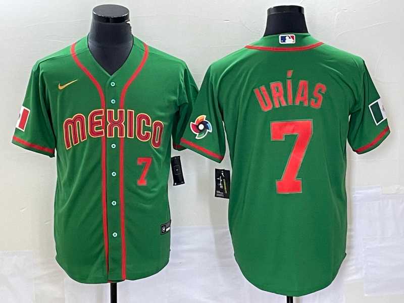 Men%27s Mexico Baseball #7 Julio Urias Number 2023 Green World Classic Stitched Jersey12